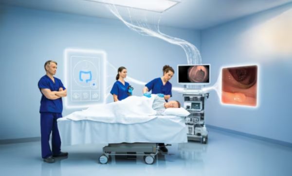 OLYSENSEを導入した内視鏡医療のイメージ図